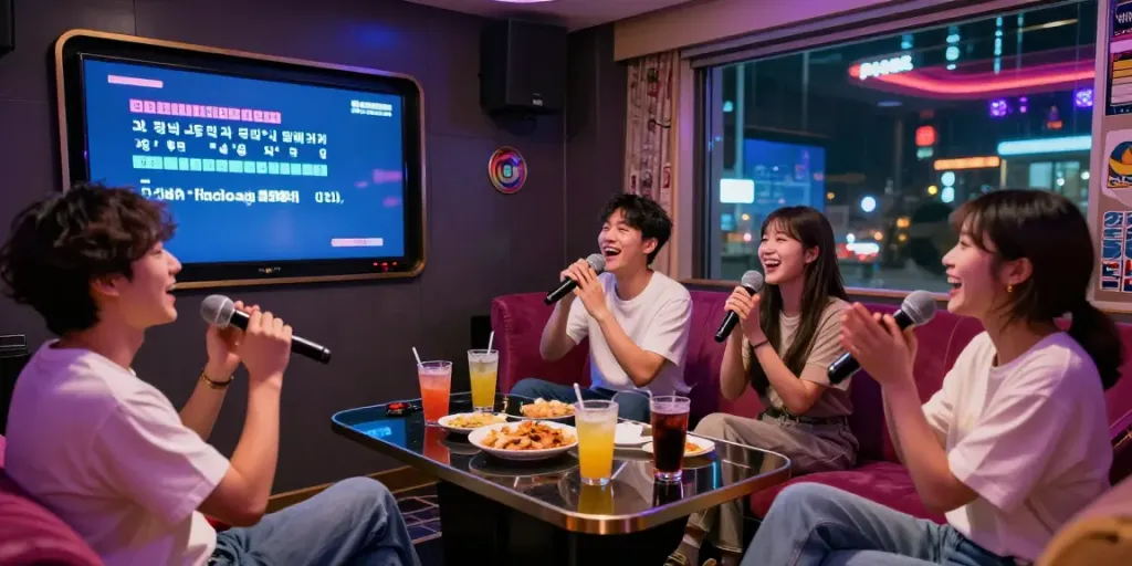 강남 도파민 가라오케에서 친구들과 즐거운 밤을 보내는 모습